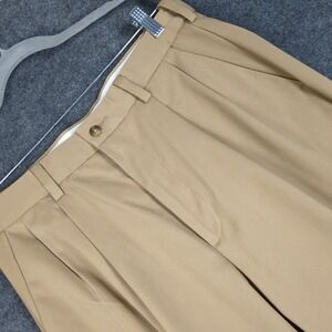 Lanesboro Mens Pleated Khaki Pants 32W x 30L Iron Free Expandable Waist Cotton